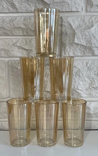 Vintage Set Of 6 Marigold Luster Carnival Drinking Glass Tumblers