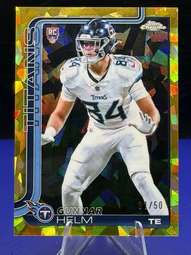 2025 Topps Chrome Sapphire- Rookies Gunnar Helm #305 Gold Sapphire /50 Titans