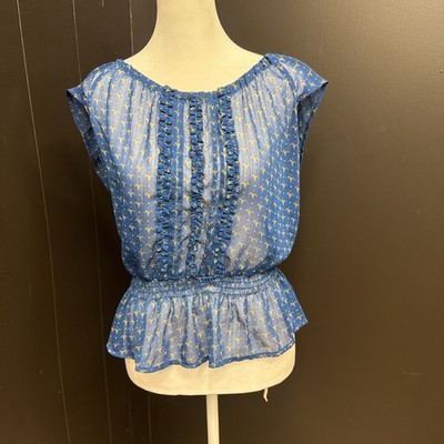 Mossimo Blue Floral Peplum Blouse | Cottagecore Y2K Top | Size L
