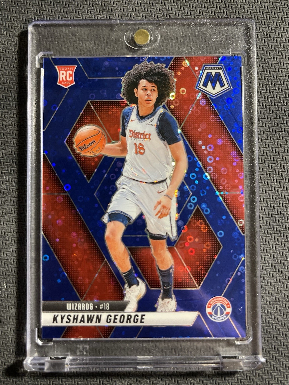 Kyshawn George 2024-25 Panini Mosaic 03/85 Fast Break Blue Disco RC #247