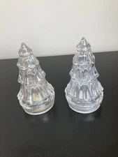Christmas Tree Lucite Salt & Pepper Set Clear 4 1/4" High. Both have stoppers.