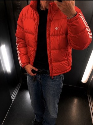 adidas Originals Herren Daunenjacke XS Rot 3-Streifen Stehkragen Reißverschluss