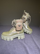 PRADA Monolith Combat Leather Re-Nylon Boots With Pouch Green Size 40