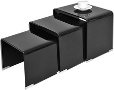 Nesting Tables Glass Set of 3 Side Coffee Tables Tempered Black for Living Rooms