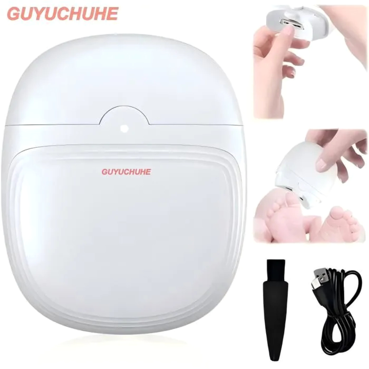 Coupe-ongles électrique rechargeable en ABS blanc avec guide LED et moteur silencieux