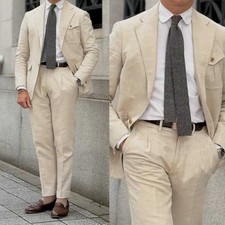 Mens Cotton Jacket Pant Single Breasted Office Coat Regular Fit for Father's Day