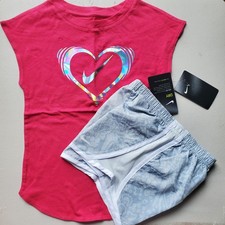 Nike Girls Summer Spring Size 4 or 6X Dri-fit Shorts T-Shirt Pink Gray Adorabl