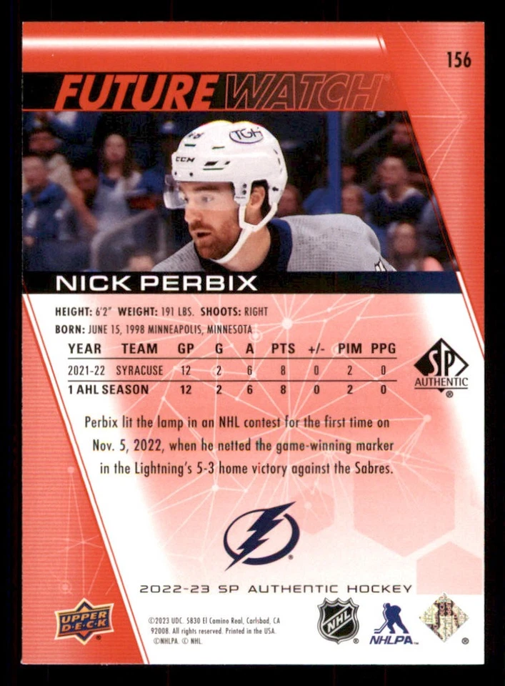 2022-23 SP Authentic Limited Red #156 Nick Perbix FW - Image 2 of 2