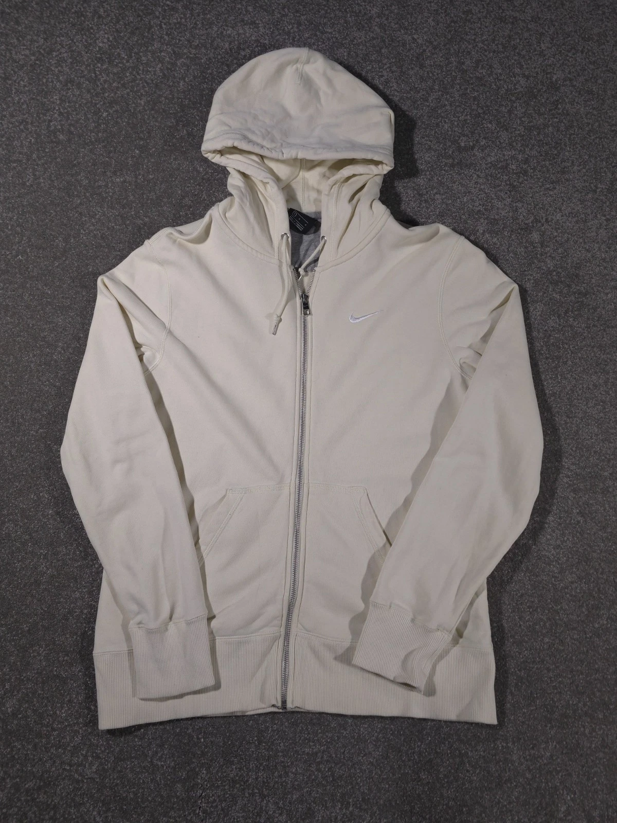 Nike Hoodie Mens Large Cream Cotton Gym Sportswear Zip Outdoor Activewear Top