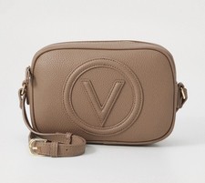 Mario Valentino Taupe Pebbled Leather Logo Shoulder Bag with Adjustable Strap