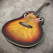 Full-Size Sunburst Acoustic Electric Guitar with Round Back, Grape Sound Holes