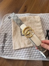 NEW GUCCI GG Marmont Belt In Beige GG Supreme  White Leather 85/34