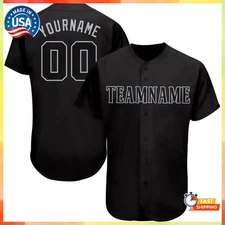 Custom Name And Number Black Gray Baseball Jersey Over Print All Size