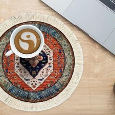 Round Persian Style Carpet Mouse Pad   Vintage Miniature Bohemian Rug Desk Pa...
