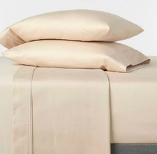 Threshold Queen Size True Khaki Cotton Sateen Sheet Set - 400TC - 100 Cotton