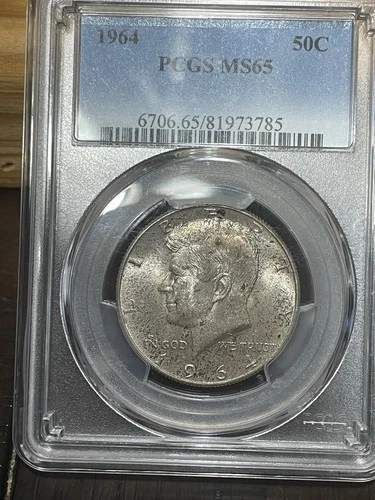 1964 KENNEDY HALF DOLLAR BLUE &MILD P TONING PCGS MS-65