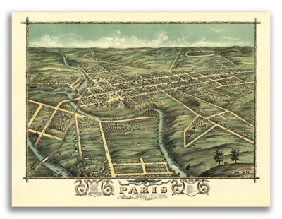 1870 Paris KY Vintage Old Panoramic City Map - 24x32