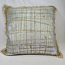 New w/Tag 20"x20" Safavieh Metallic Grid Pillow Silvery Moss/Winter Moss