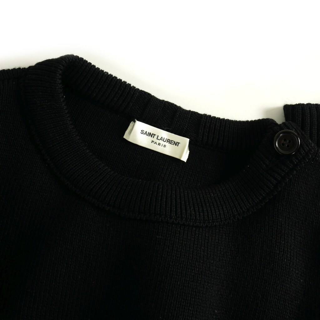 Tops】SAINT LAURENT PARIS Lame Border Knit Button Crew Neck Long