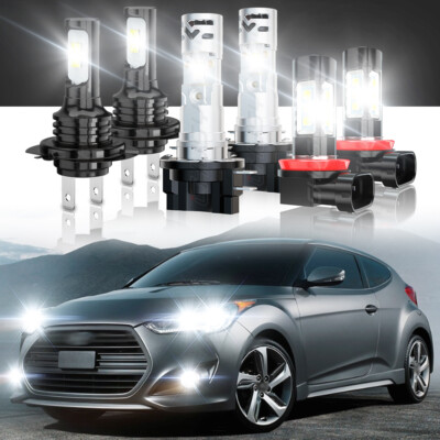 For Hyundai Veloster 2012 - 2017 - 6pcs LED Headlight High/Low + Fog Light Bulbs