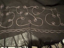 Black embrodied sequined Shawl Wrap Stole Scarf, pre-owned