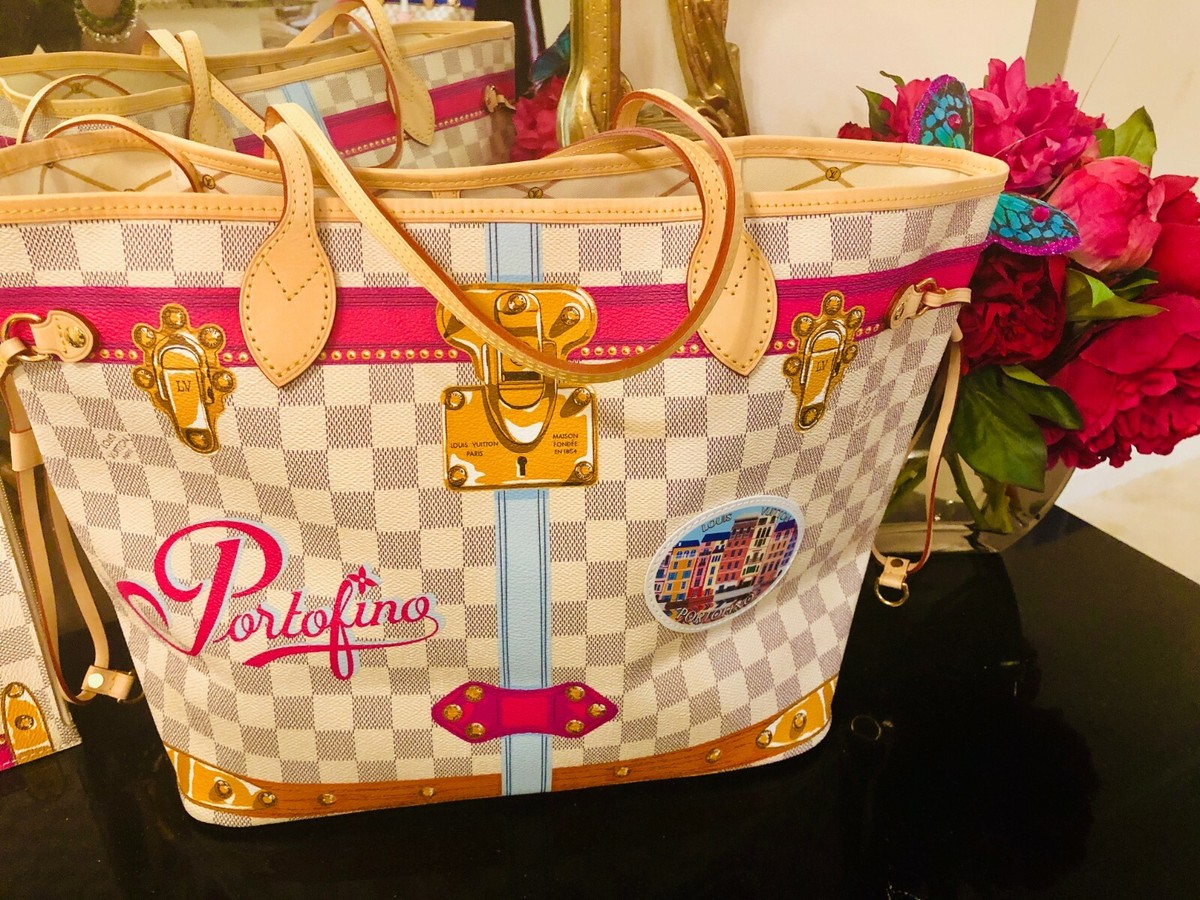 Louis Vuitton neverfull MM Portofino pink damier azur bag summer