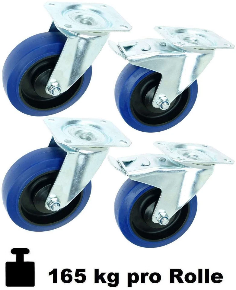 1 Satz 125 mm Schwerlast Transportrollen BREMSE Lenkrollen Blue Wheels SL ECO