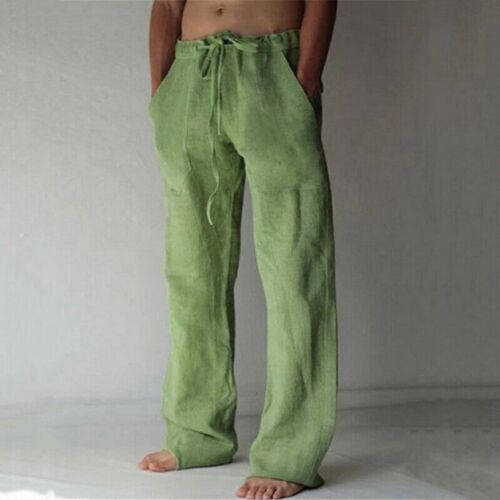 Casual Men's Cotton Linen Pants Drawstring Trousers Comfort Loose Wide Leg Pant - Picture 23 of 28