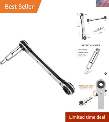 Polished Finish Ratchet Wrench with Hex Bit Adapter - Mechanical Precision