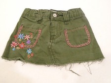 Little Girl Baby Gap 2T green Jean embroidery Flowers Elastic Skirt raw hem boho