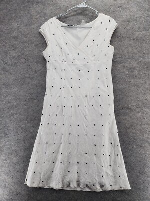 2 Friends Dress Womens 12 Irish Linen V Neck White Polka Dot | eBay