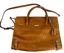 Rebecca Minkoff Brown Leather Tote Bag Blue Polka Dot Lining Gently Used