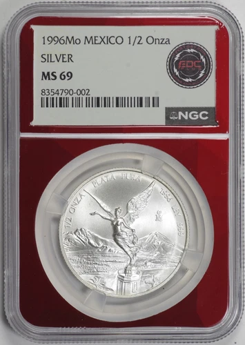 1996 Mo Mexico 1/2 Onza Silver Libertad NGC MS69, TOP POP Only 1 Higher [BN002]