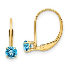 13mm 14K Yellow Gold 4mm Round December/Blue Topaz Leverback Earrings