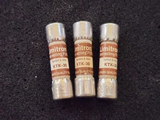 (3 pcs) Bussmann Power Fuse KTK-30, 500VAC, 100kA 30A, Time Delay (NOS)
