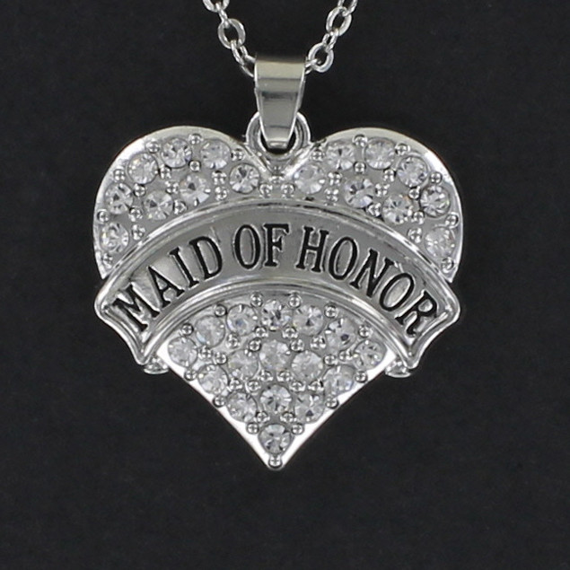 MAID OF HONOR Heart Necklace Pewter Charm on Chain