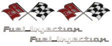 New 1957 Chevy Front Fender Cross-Flag & Fuel Injection Script 4-PC Emblem Set