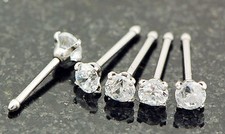 5 Pc 316L Surgical Stainless 20g Prong Set 3mm CZ Gem Nose Studs Bone Ring