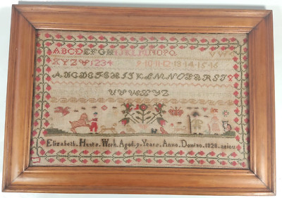 Antikes gerahmtes Muster benannt und datiert 1828 Elizabeth Hunt