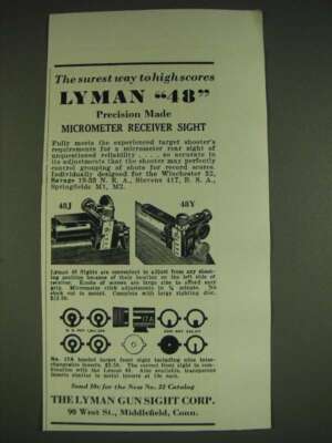 1934 Lyman 48 Receiver Sight and No 17A Target Front Sight Ad - The surest way