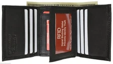 Mens Trifold Leather Wallet RFID Blocking Black New Marshal!