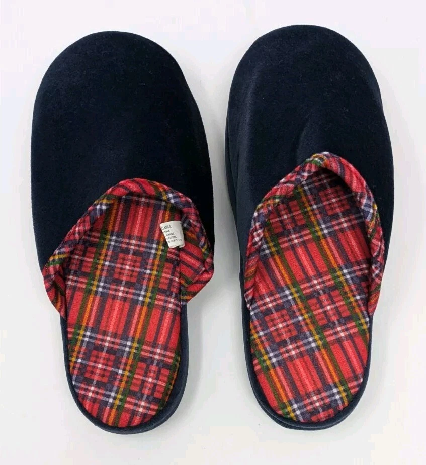 Isotoner Womens Slippers Totes Mule Size Medium 6.5 - 7.5  Red Black Plaid New - Image 3 of 4