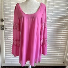 NWT Altar’d State Medium Boutique Hot Pink Lace Sleeve Crochet Party Sun Dress