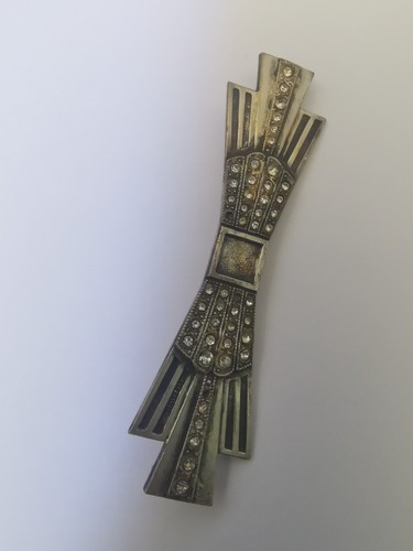 Broche De Théâtre Ancienne Avec Strass Marron - Bijou Vintage En Alliage