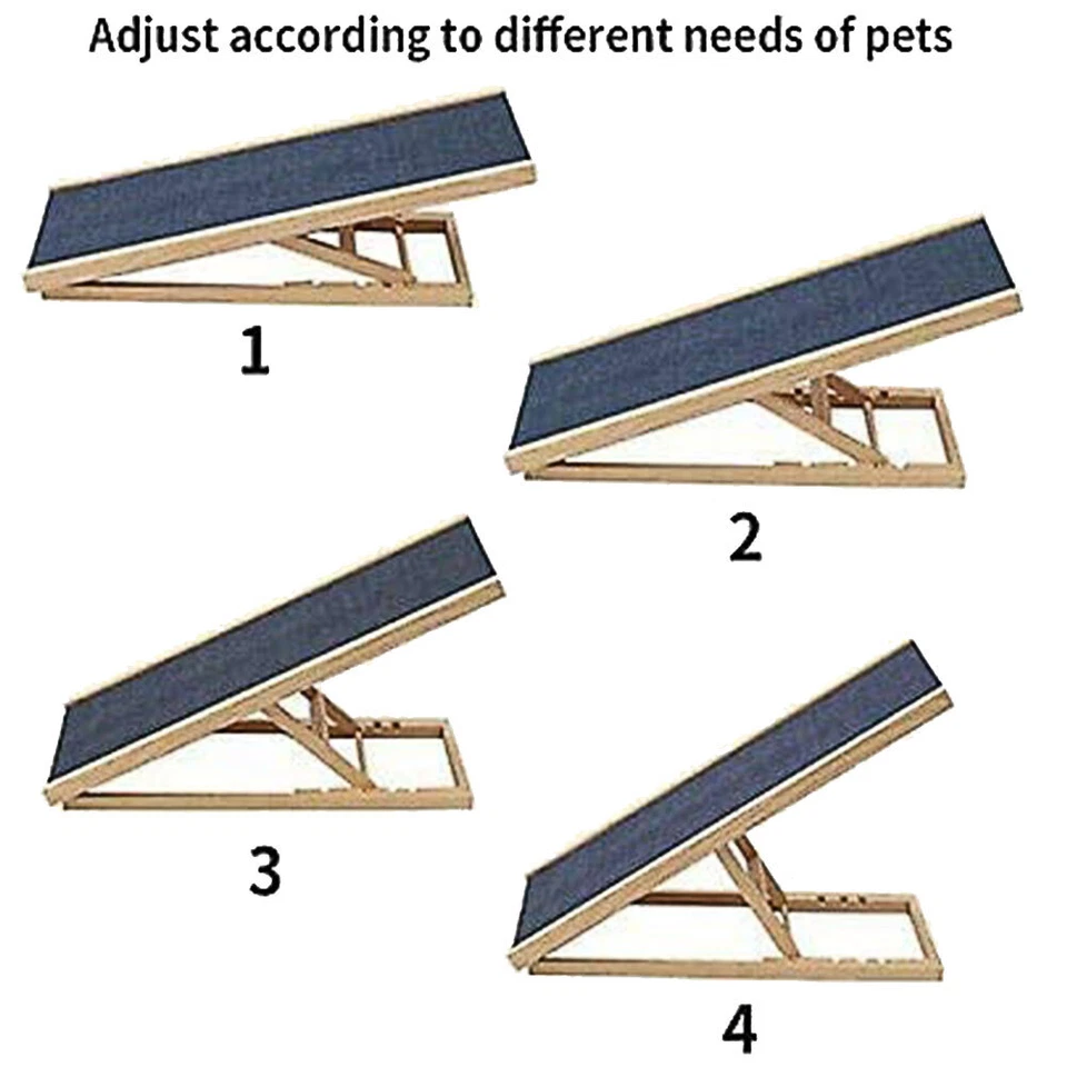 Portable Wooden Pet Cat Dog Ramp Ladder - 2/4-Height Adjustable+Non slip Carpet - Image 3 of 4