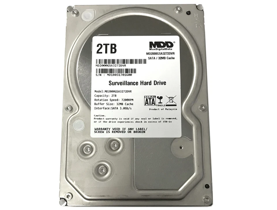 MDD 2TB 7200RPM SATA 3.5" Surveillance Hard Drive -CCTV DVR, Security System - Image 3 of 4