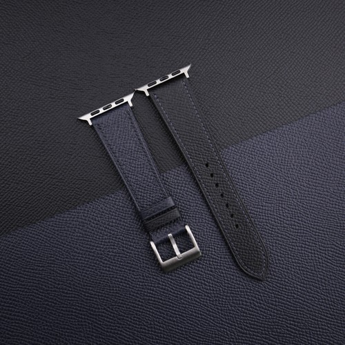 Black Navy Epsom Leather Apple Watch Strap Band 38mm 40mm 41mm 42mm 44mm 45mm - Picture 2 of 10