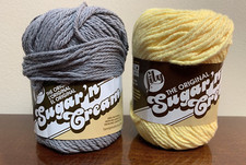 Lot of 2 - Sugar 'n Cream Cotton Yarn Overcast Gray Yellow