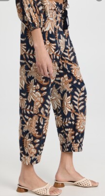 $328 Figue Noa Pant Batik Floral Midnight Navy Printed Cotton Women s Small