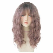 Korean 21 Inch Long Fluffy Curly Wavy Wig with Bang, Natural Heat-Resistant Wigs